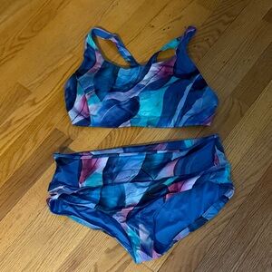 Athleta Blue and Pink Patterned Bikini Set